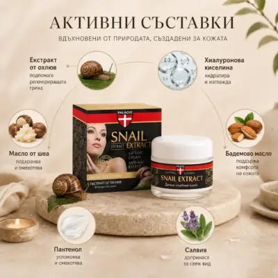 Формулата комбинира чист охлювен екстракт с мощни масла и хиалуронова киселина за комплексно възстановяване.