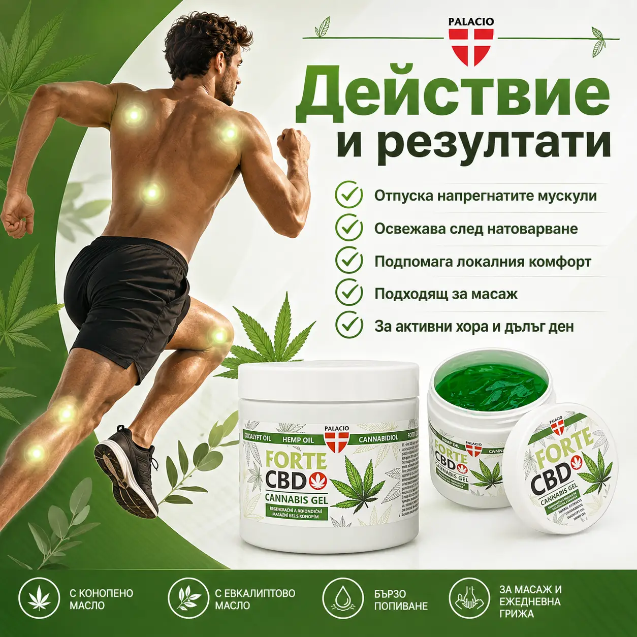 PALACIO Forte CBD Massage Gel Охлаждащ масажен гел с Канабидол 600 мл