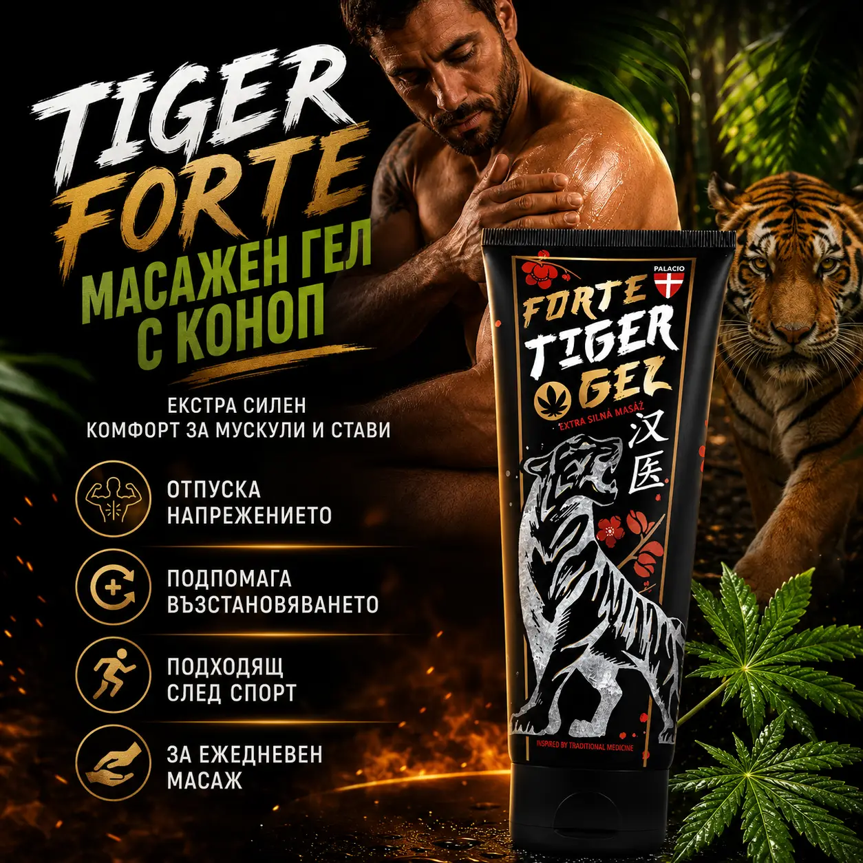 PALACIO Tiger Forte Масажен гел с коноп 175 мл