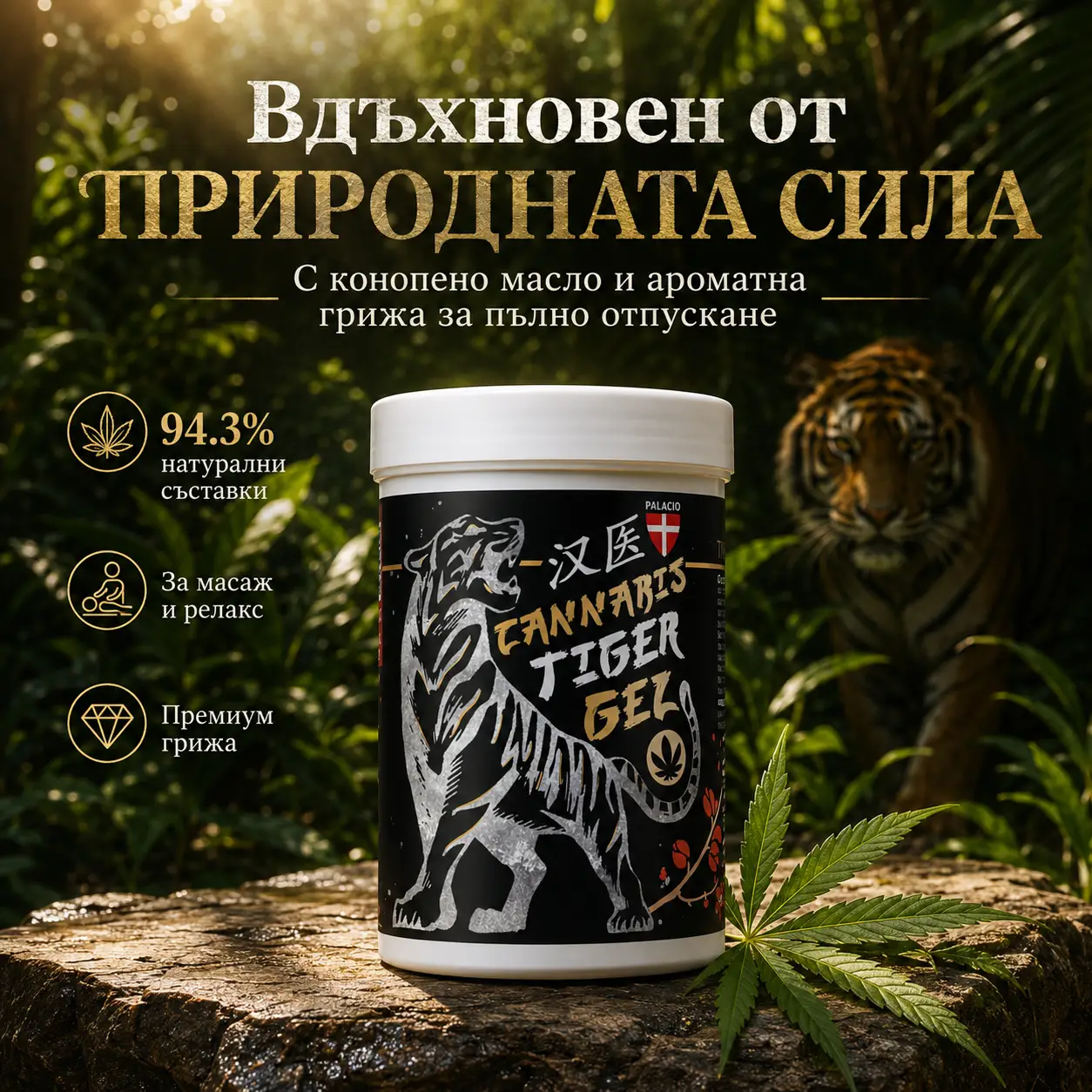 PALACIO Tiger Cannabis Масажен гел с коноп 380 мл