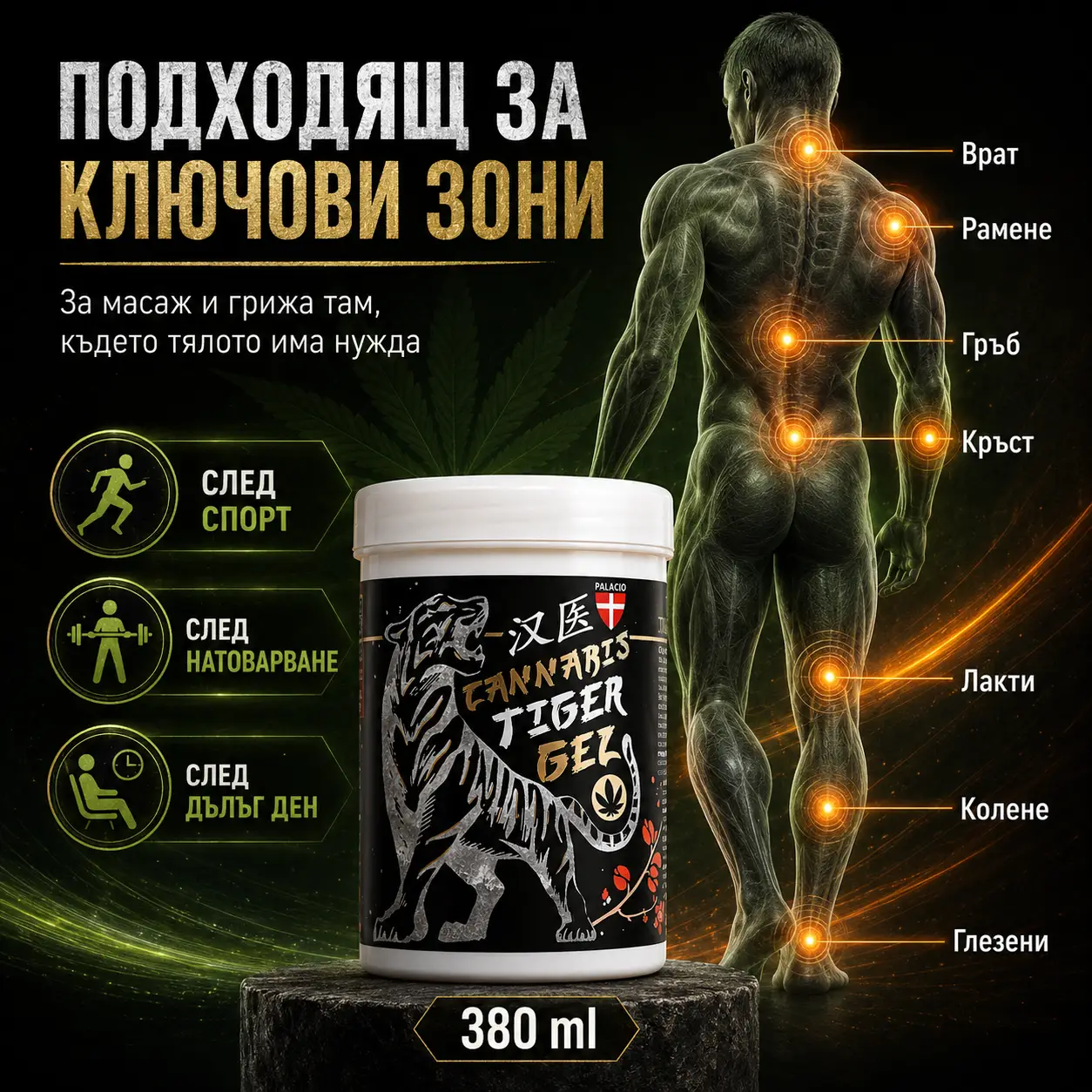 PALACIO Tiger Cannabis Масажен гел с коноп 380 мл