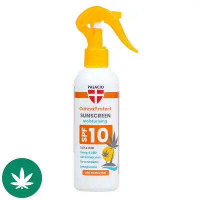PALACIO CannaProtect Sunscreen Milk SPF10 with Hemp – Слънцезащитно и подхранващо мляко за тяло с конопено масло и CBD 200 мл