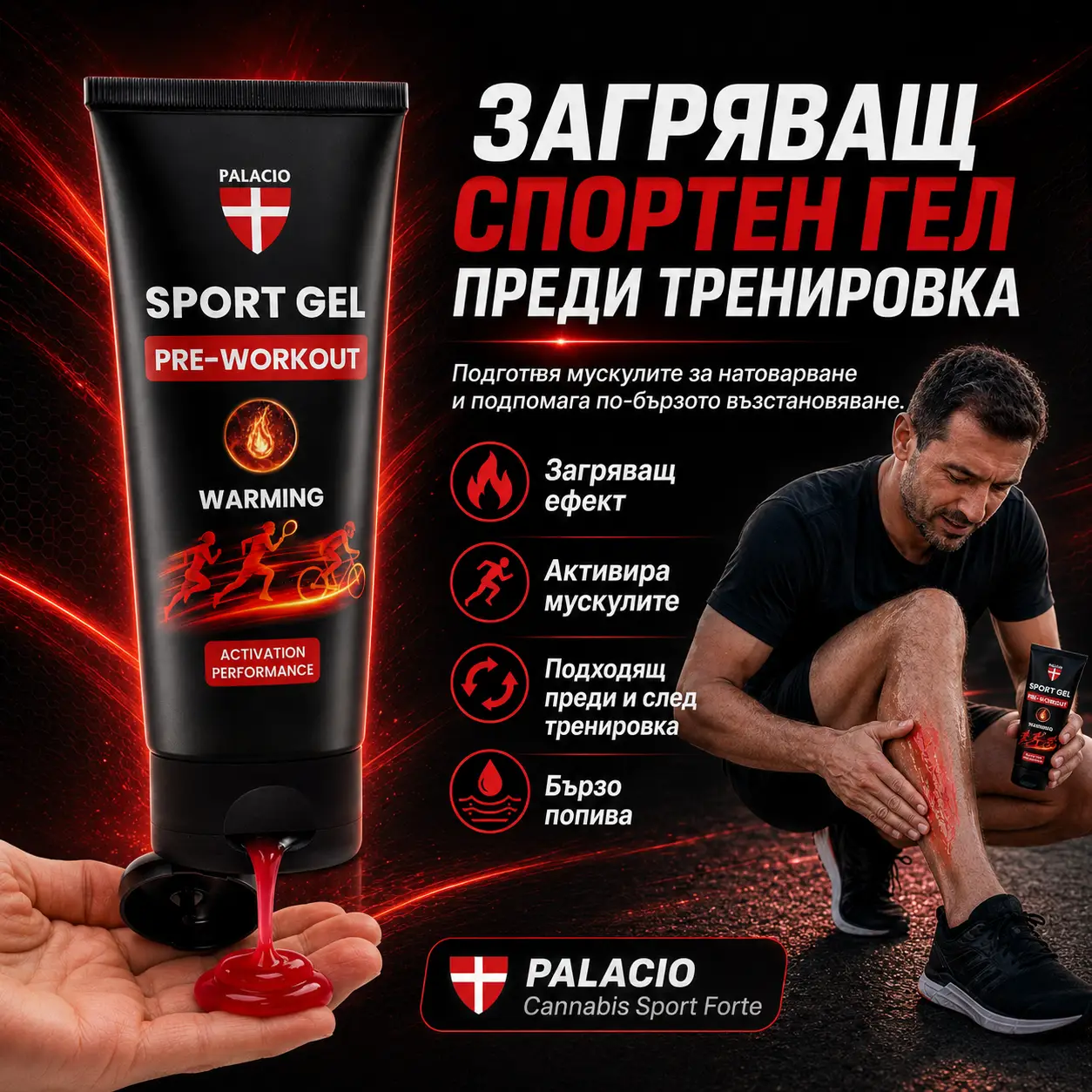 PALACIO Cannabis Sport Forte Загряващ спортен гел 200 мл