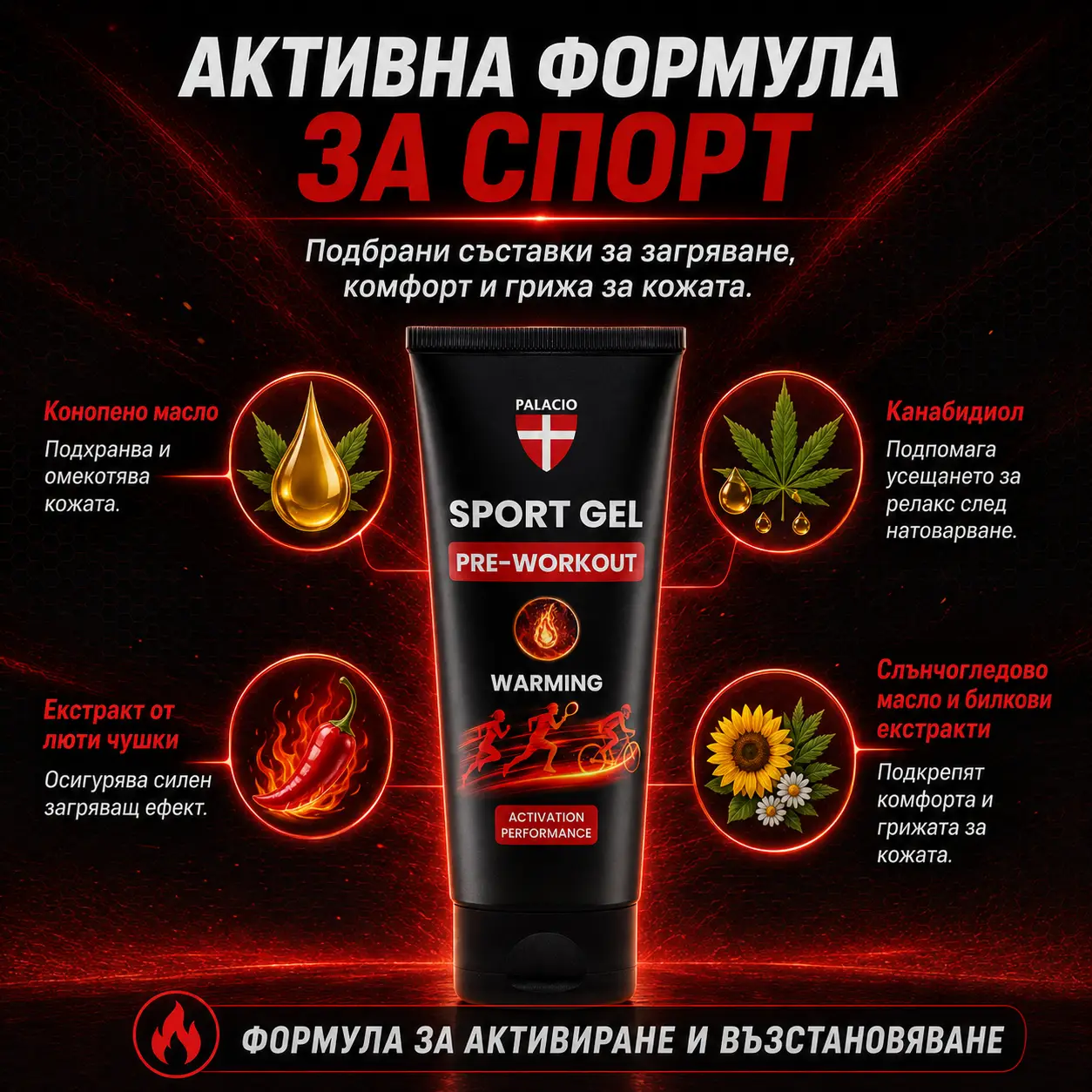 PALACIO Cannabis Sport Forte Загряващ спортен гел 200 мл