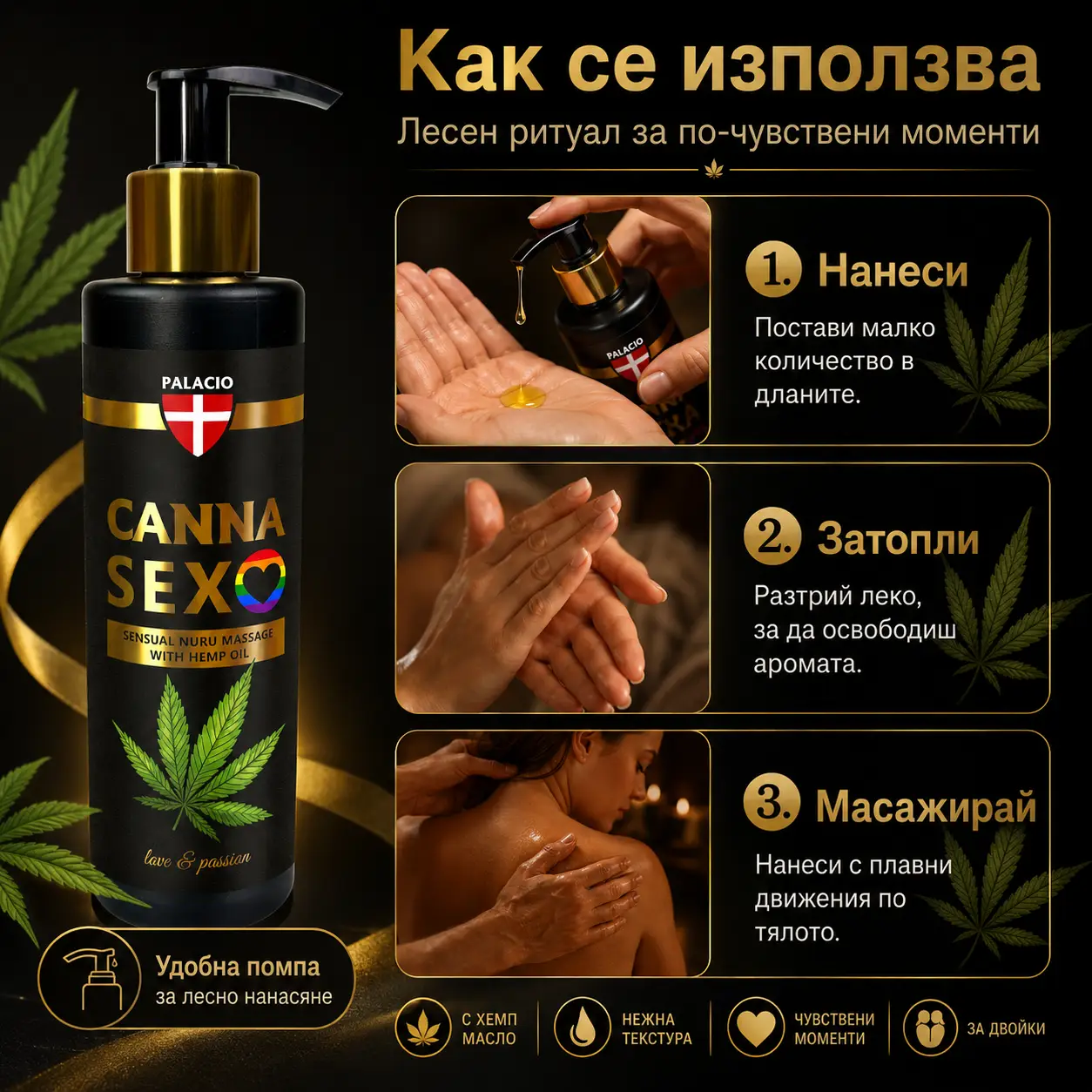 PALACIO Cannasex Сензуално масажно олио с коноп 200 мл