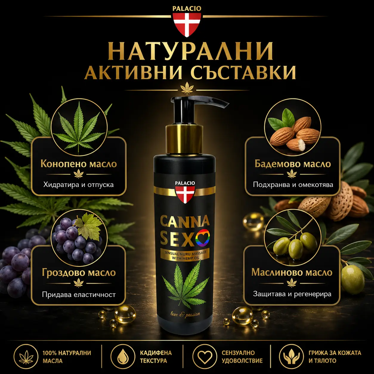 PALACIO Cannasex Сензуално масажно олио с коноп 200 мл