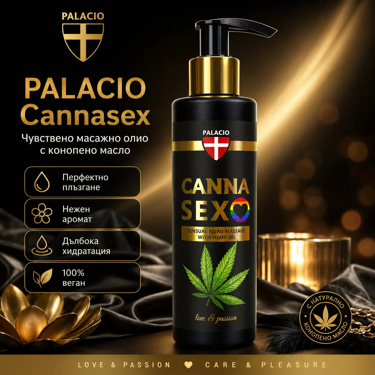 PALACIO Cannasex Сензуално масажно олио с коноп 200 мл
