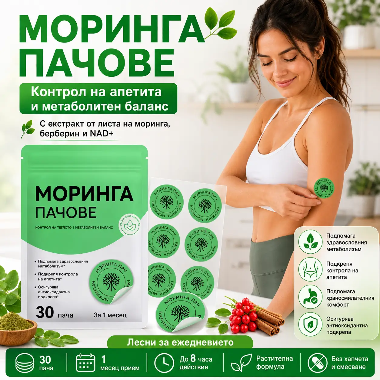 Моринга пачове за метаболитен баланс и контрол на апетита - 30 броя