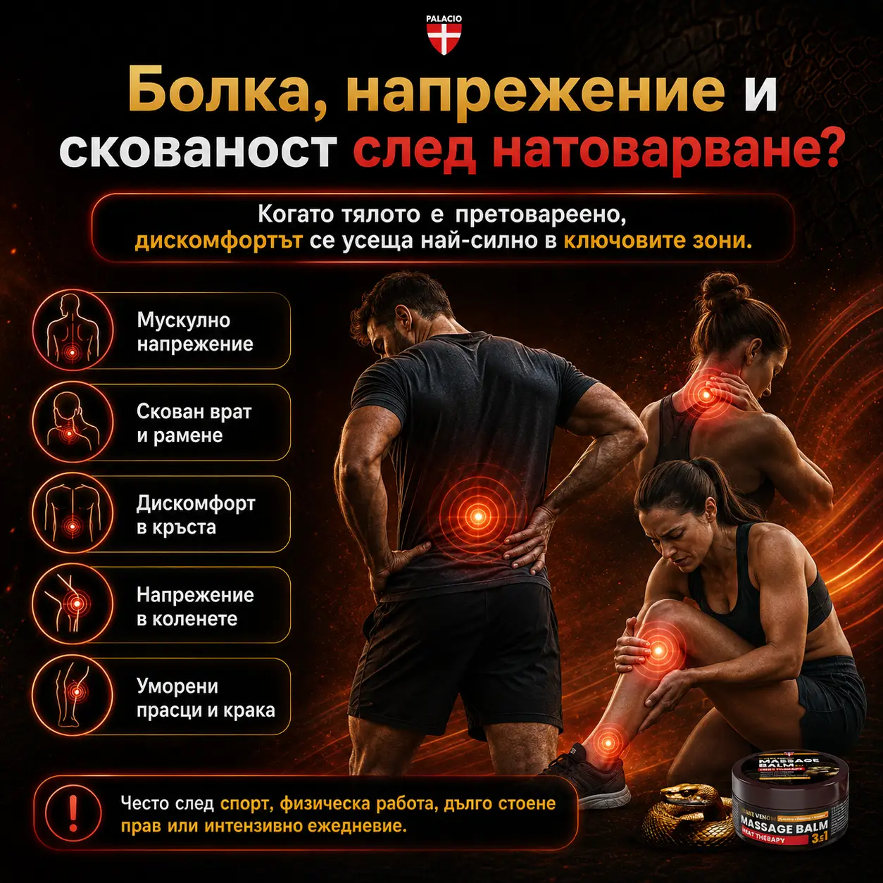 PALACIO Heat 3 в 1 Загряващ балсам със змийска отрова